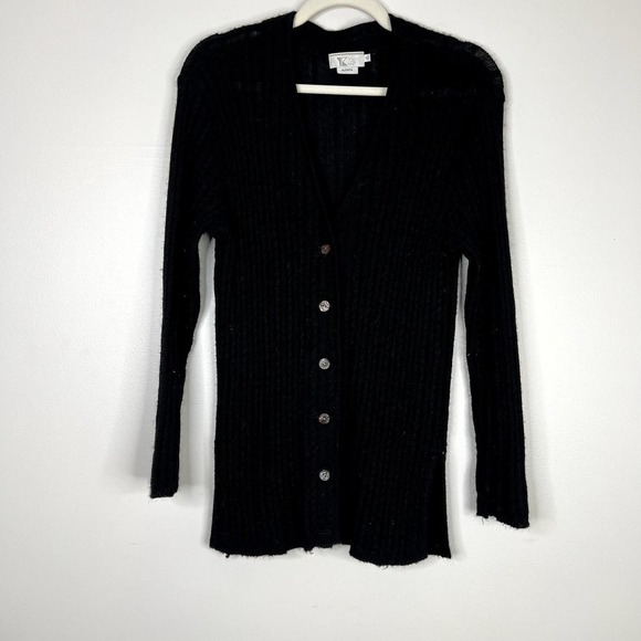 Vintage Top Knit Alpaca Blend Button Front Cardigan Sweater Longline Side Split - Picture 1 of 10
